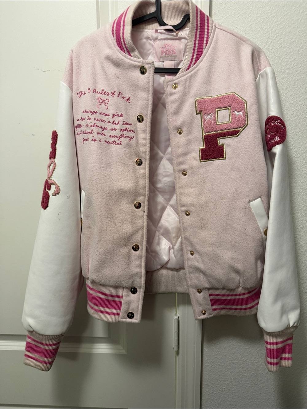 PINK by LoveShackFancy Girls' Light Pink Varsity Jacket - Picture 2 of 3